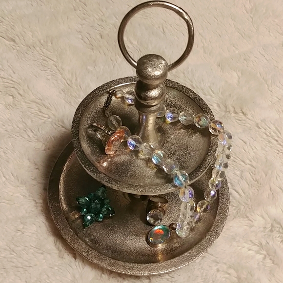 Silver Solid Hammered Metal 2 Tiered Jewelry Stand - Picture 3 of 6